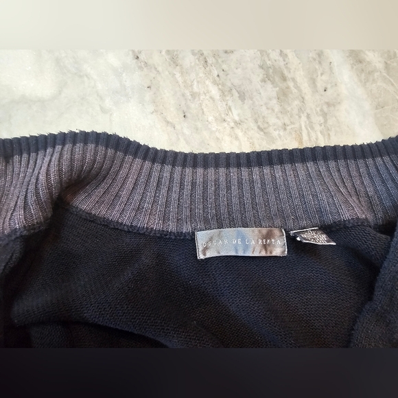 Oscar De La Renda Navy Blue Button Front Cardigan Sweater Large - Picture 7 of 11